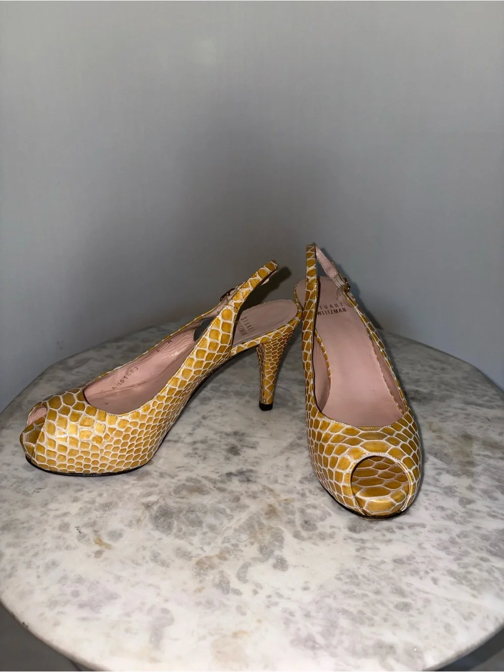 Stuart Weitzman Vintage Python Snakeskin Slingback Platform Peep-Toe Heel Sz 6